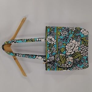 Vera Bradley Island Bloom Tote Small Pouch Retired Print Turquoise Green Set